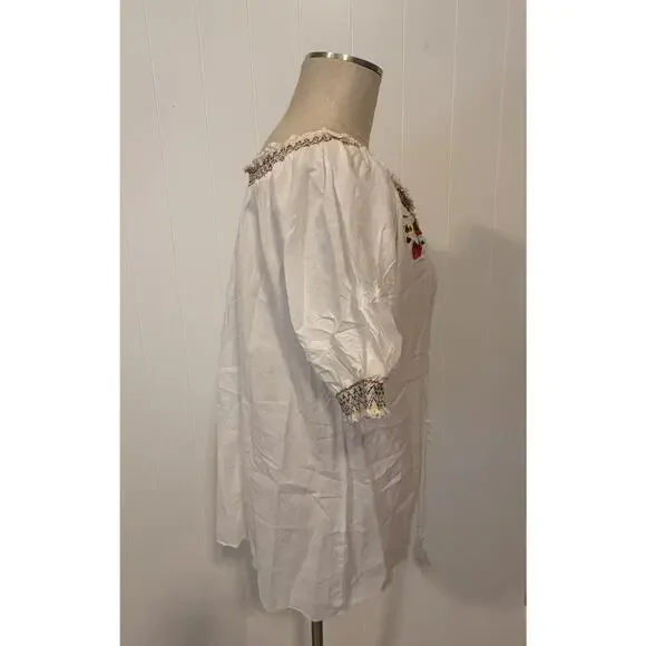 Voice Embroidered Tunic Womens XL White Boho Floral Peasant Top India Festival - Picture 7 of 12